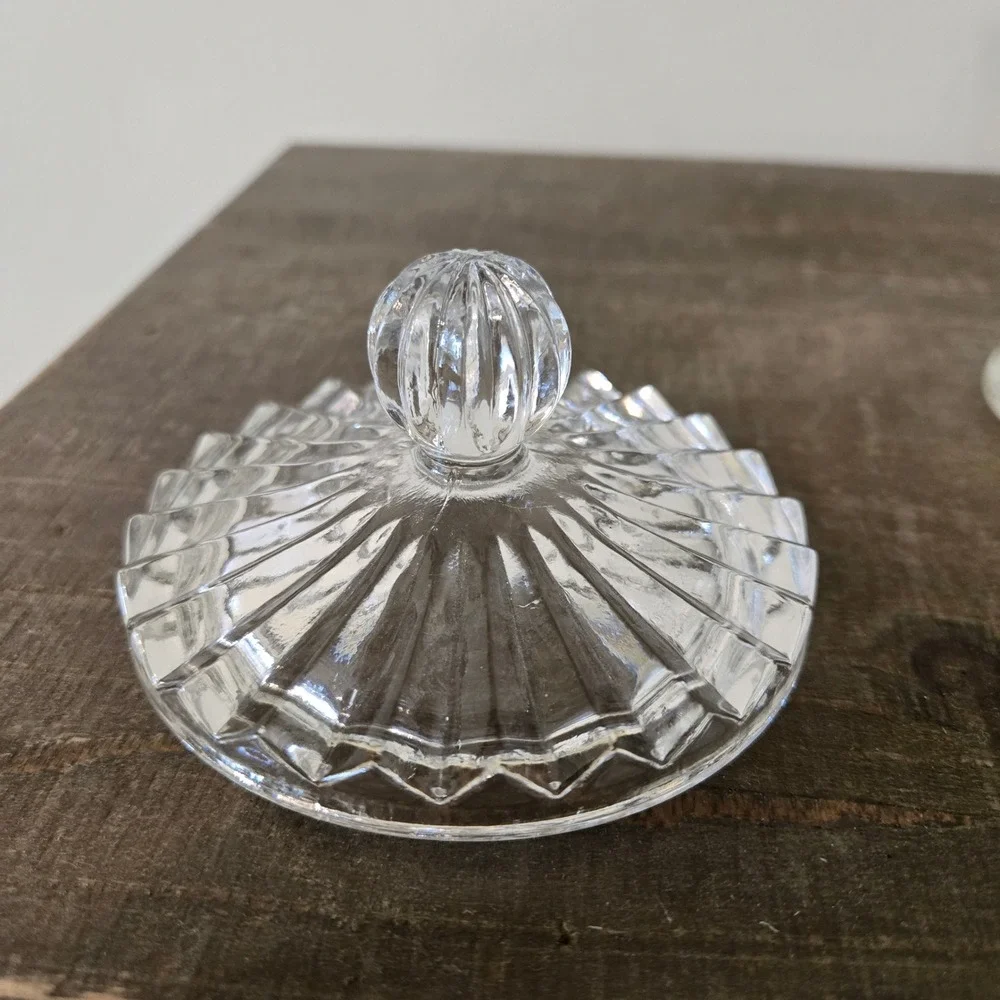 Vintage Clear Pressed Glass Creamer and Sugar Bowl Set Diamond Point Pattern